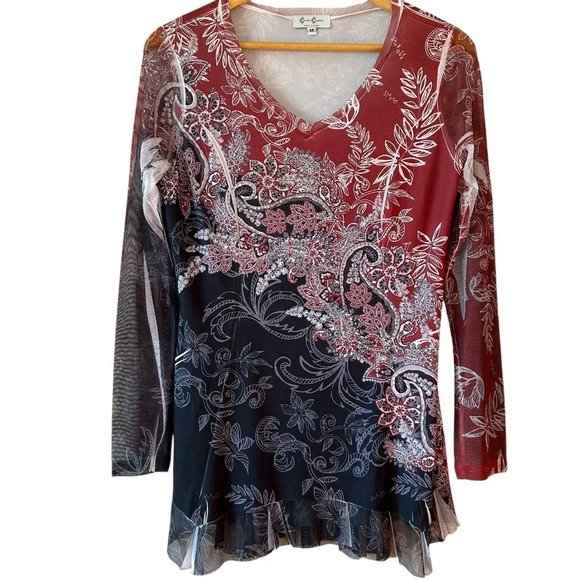 Vintage Y2K Women’s Paisley Mesh Goth Romantic Grunge Rhinestone Sheer Torn Raw - Picture 2 of 8